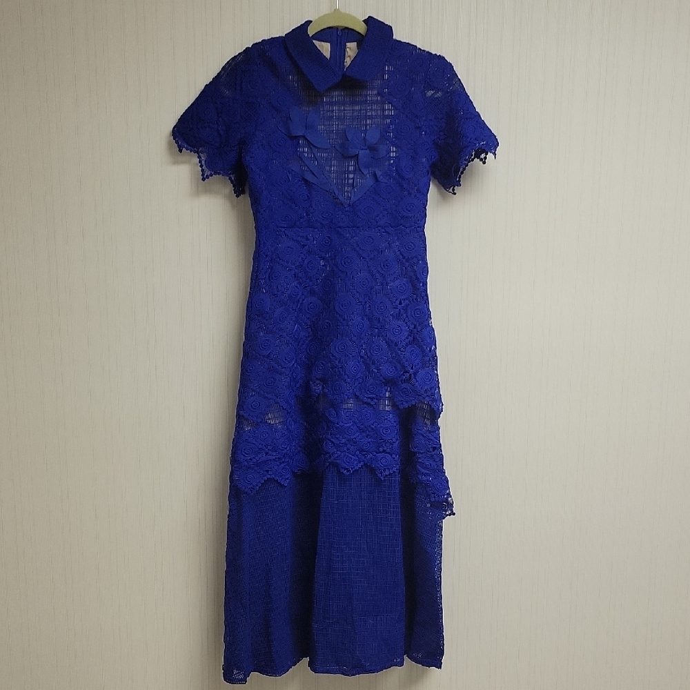 Dalia MacPhee Royal Lace Midi Dress. Women's Small. New Cocktail Date Church